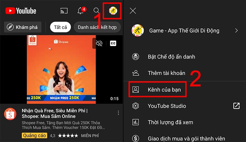 Chọn mục Kênh của bạn