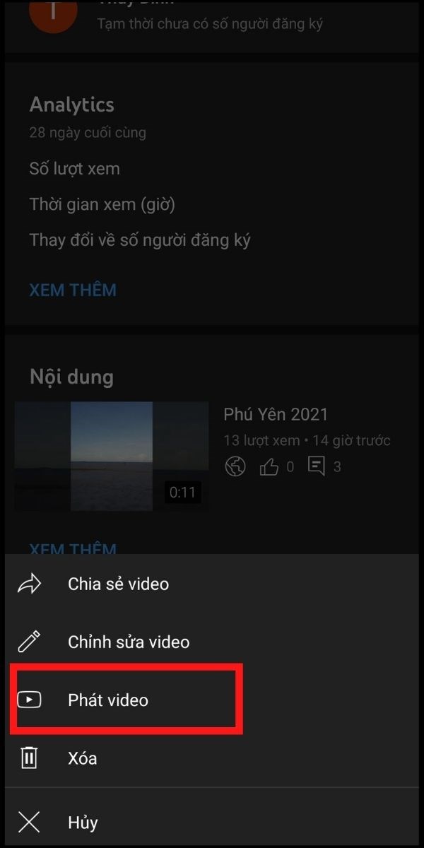 Chọn mục Phát video