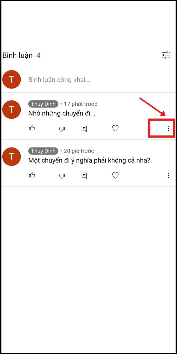 Nhấn Dấu ba chấm tại bình luận muốn ghim