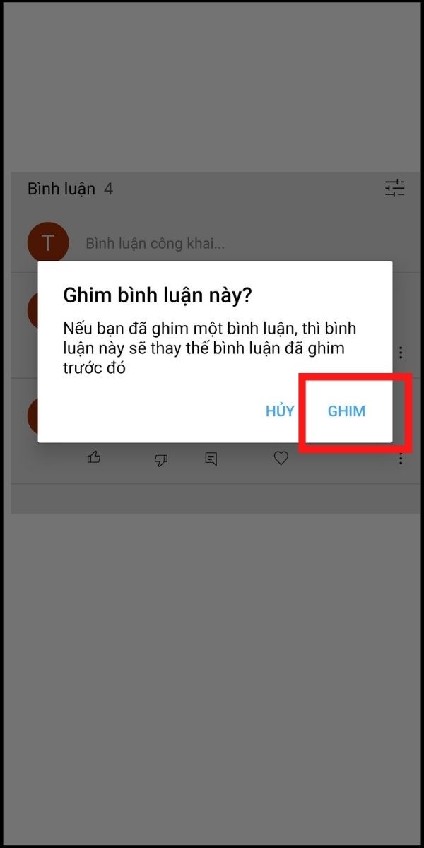 Chọn Lưu để xác nhận ghim bình luận