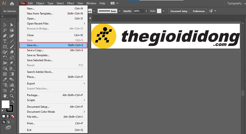 Chọn File > Save As hoặc Shift + Ctrl + S để mở hộp thoại lưu h&igrave;nh ảnh