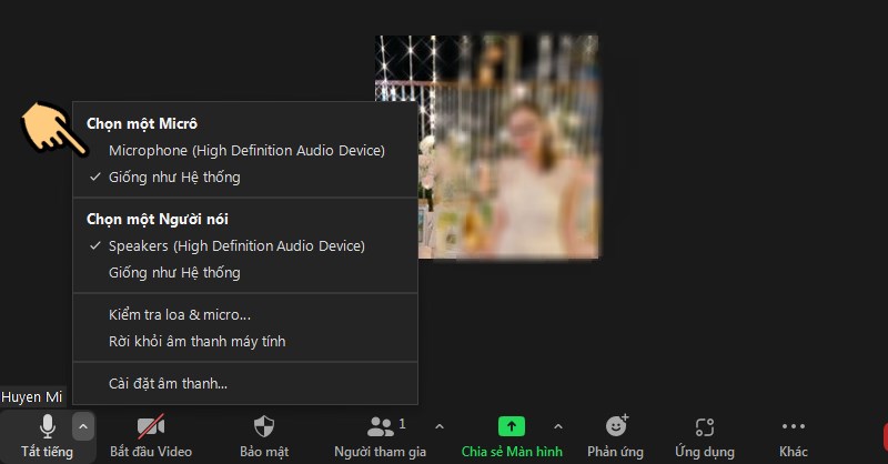 Nhấn chọn micro trong mục Chọn một Micrô
