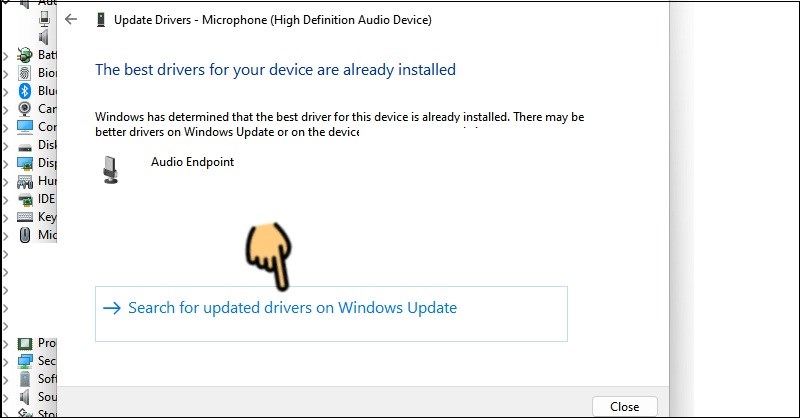 Nhấn vào Search for updated driver on Windows update