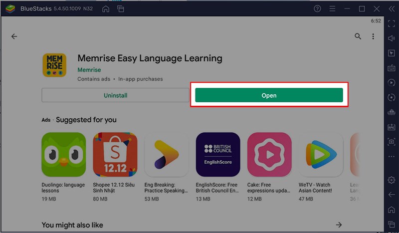 Sau khi c&agrave;i đặt xong Memrise cho m&aacute;y t&iacute;nh > Chọn Open