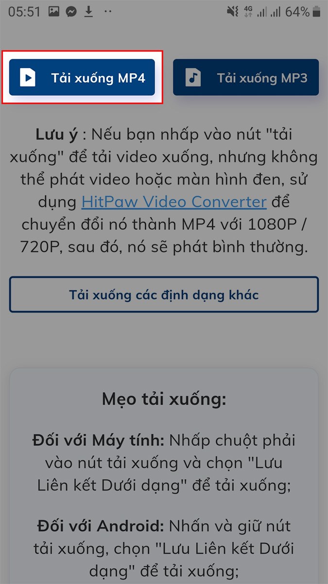Chọn Tải xuống MP4