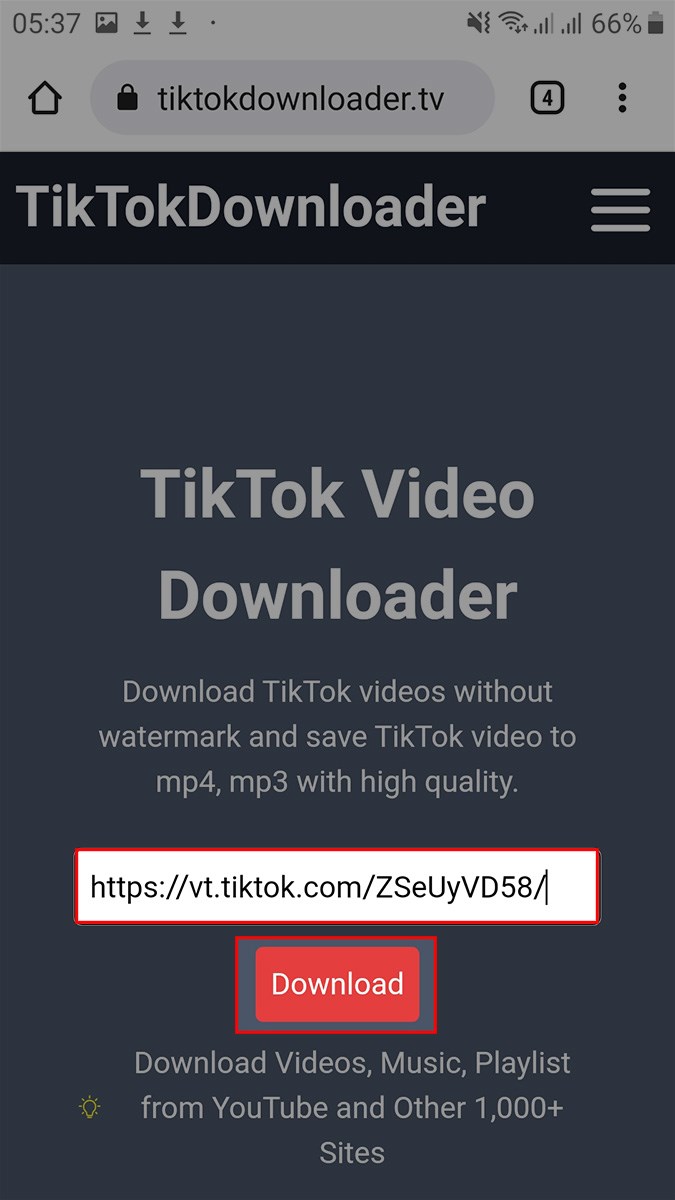 Dán đường link video TikTok vừa sao chép vào khung > Chọn Download
