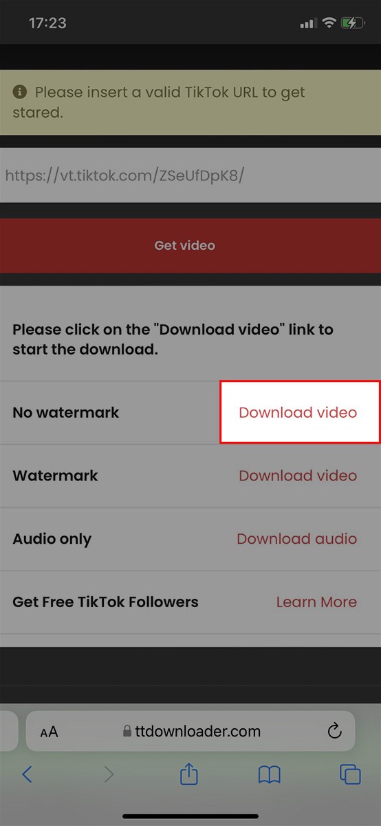 Chọn Download video tại mục No watermark