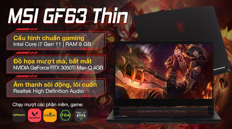 Laptop MSI Gaming GF63 Thin 11UD i7 11800H