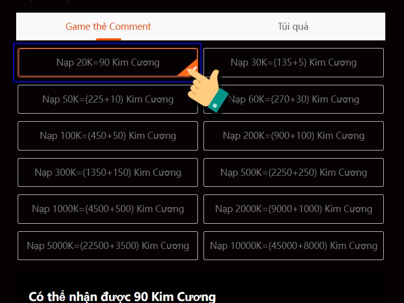 Chọn gói nạp