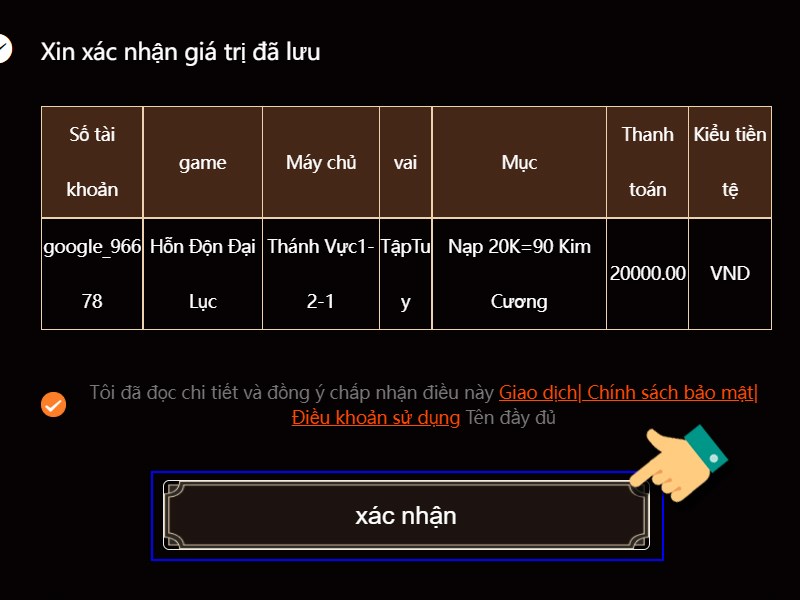 Nhấn Xác nhận