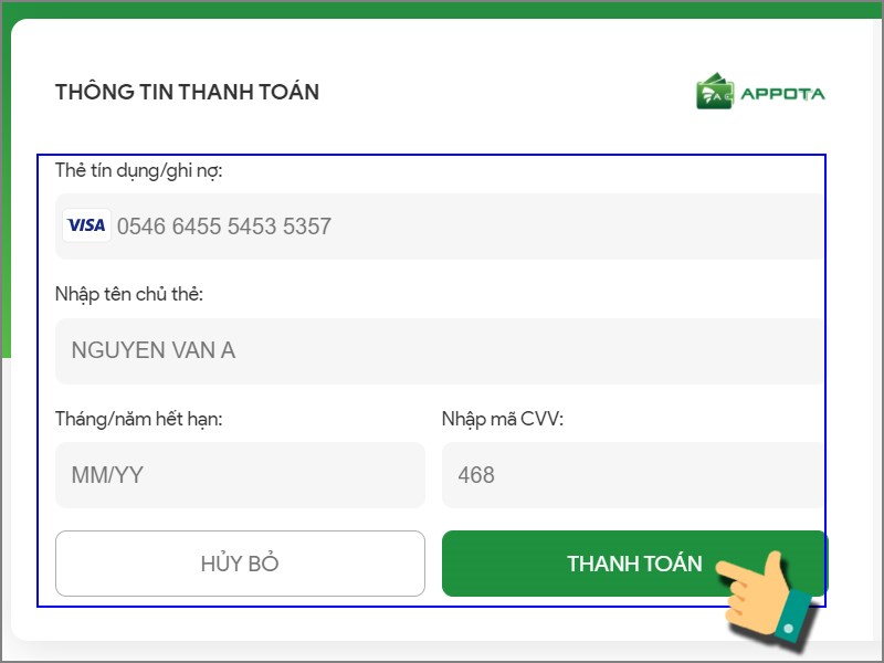 Nhập thông tin và thanh toán