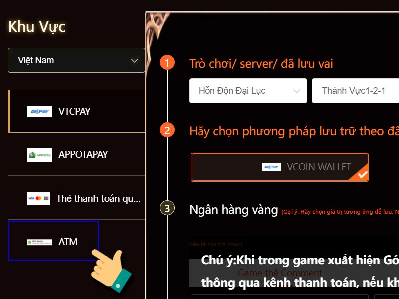Nạp bằng thẻ ATM
