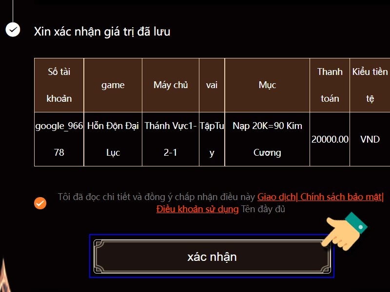 Nhấn Xác nhận