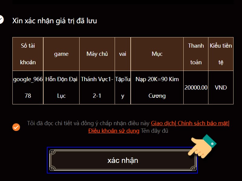 Nhấn Xác nhận