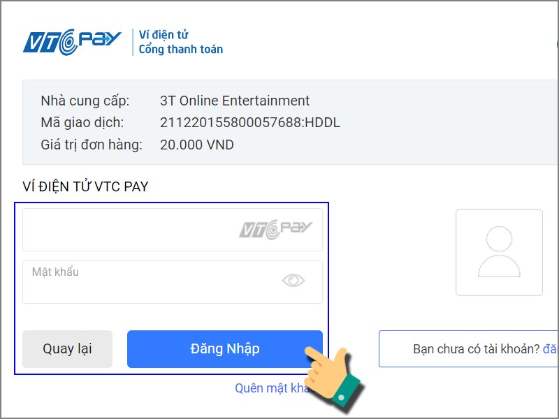 Đăng nhập tài khoản VTCPay và thanh toán