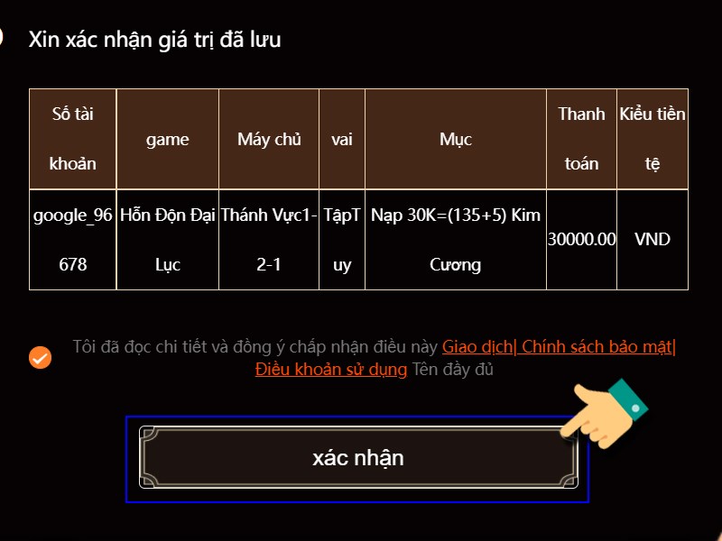 Nhấn Xác nhận