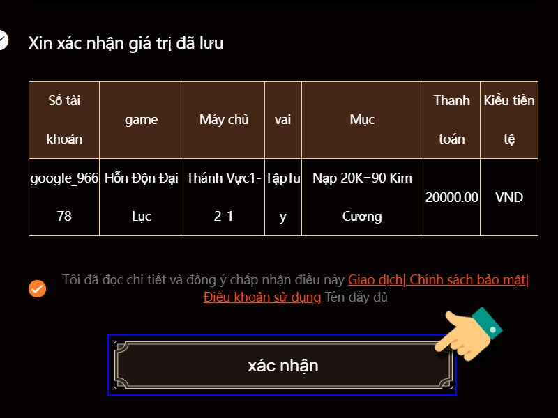 Nhấn Xác nhận