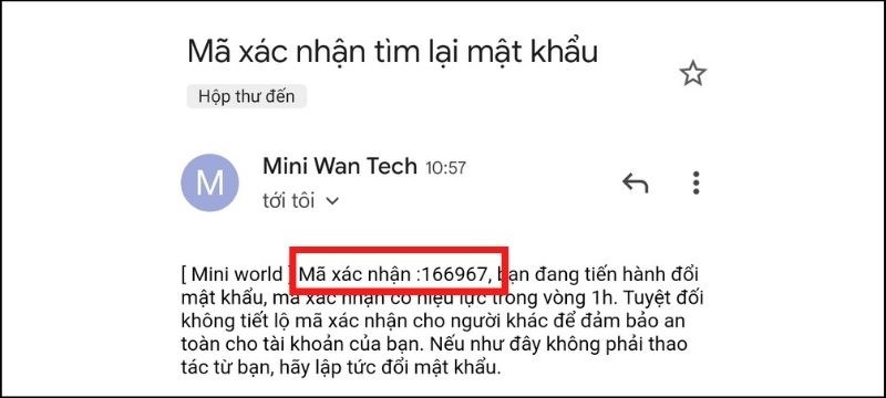 Mở Gmail để lấy Mã xác nhận