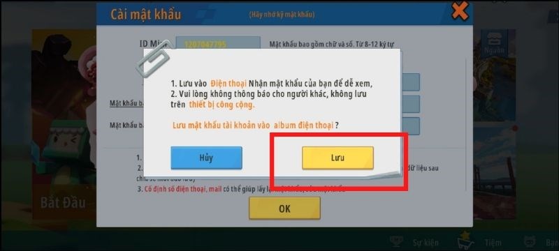 Nhấn Lưu để lưu mật khẩu vào album điện thoại 