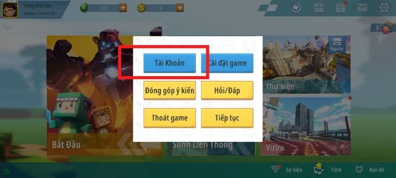 Chọn mục Tài Khoản