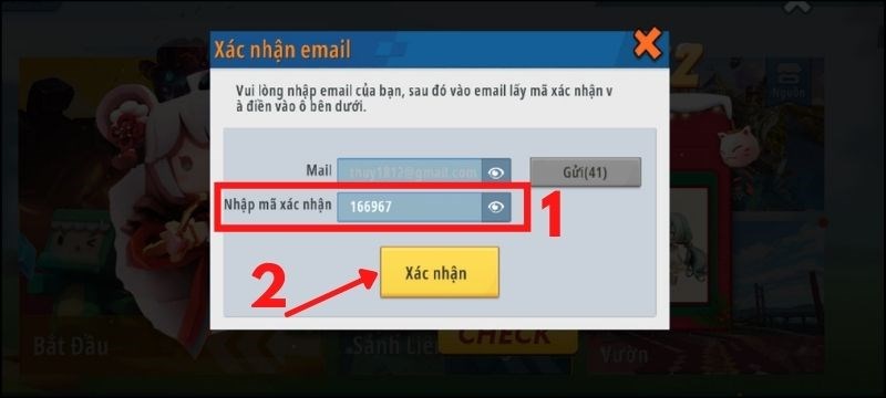 Nhập mã số đã nhận từ gmail, sau đó nhấn Xác nhận