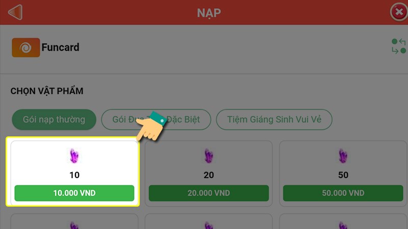 Chọn gói nạp