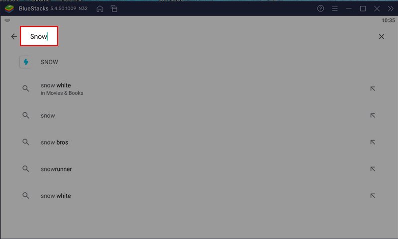 Nhập snow&nbsp;v&agrave;o khung t&igrave;m kiếm