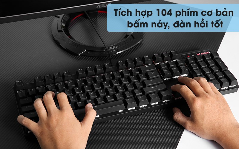 Được trang bị t&iacute;ch hợp 104 ph&iacute;m với độ nảy v&agrave; đ&agrave;n hồi v&ocirc; c&ugrave;ng tốt