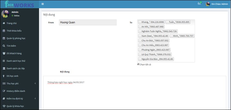 Faceworks: Phần mềm quản l&yacute; học ph&iacute; học sinh