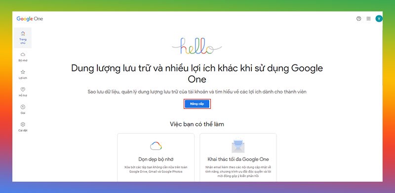 Truy cập Google One từ website