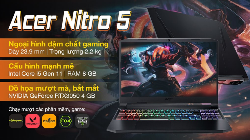 Acer Nitro 5 Gaming AN515 57 54MV i5 11400H cùng cấu hình mạnh mẽ của mình
