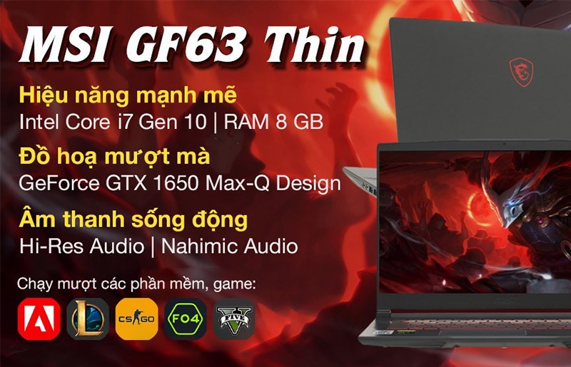 Laptop MSI Gaming GF63 Thin 10SC i7