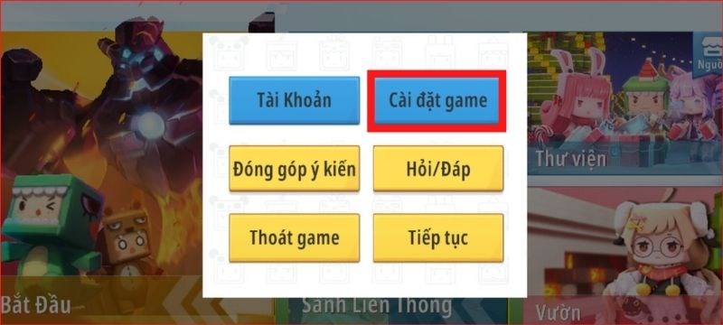 Chọn mục C&agrave;i Đặt Game.