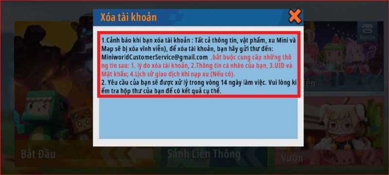 Đọc kĩ hướng dẫn, y&ecirc;u cầu để gửi email x&oacute;a t&agrave;i khoản.
