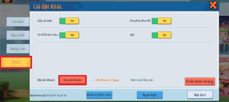 Chọn mục Kh&aacute;c. Sau đ&oacute;, chọn X&oacute;a T&agrave;i Khoản.