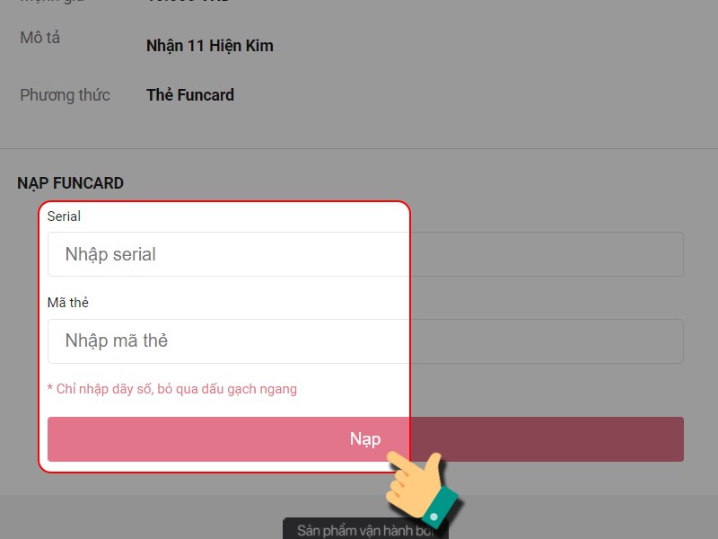 Nhập th&ocirc;ng tin thẻ Funcard