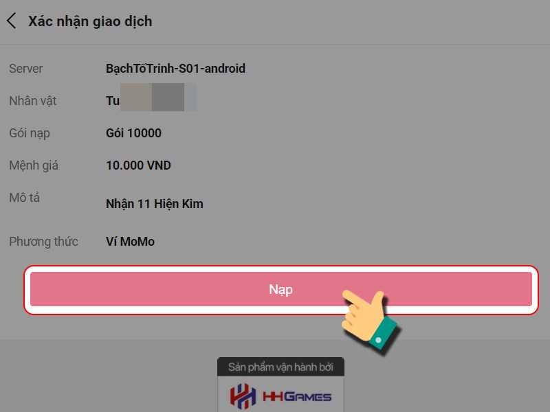 Nhấn v&agrave;o Nạp