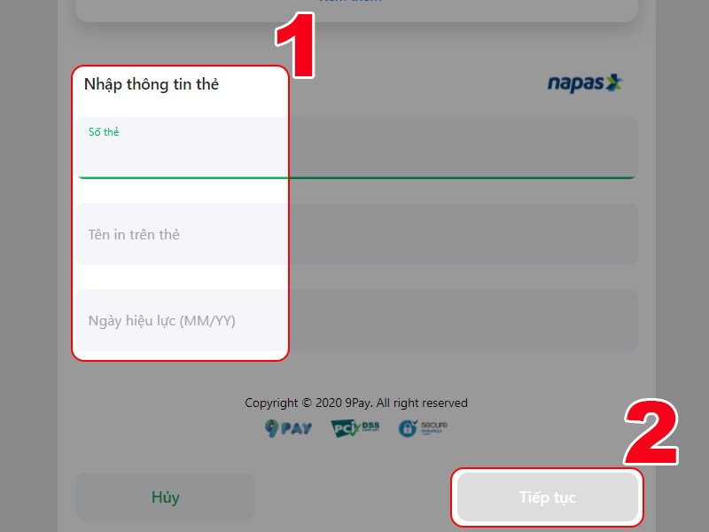 Nhập th&ocirc;ng tin thẻ ng&acirc;n h&agrave;ng v&agrave; thanh to&aacute;n
