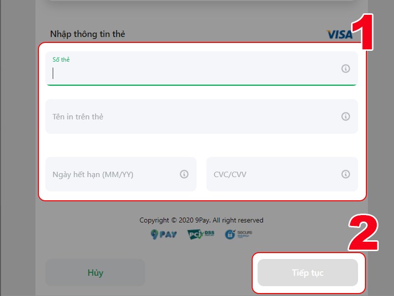 Nhập th&ocirc;ng tin thẻ t&iacute;n dụng
