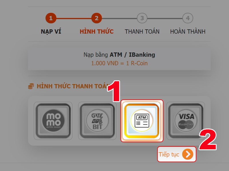 Nạp bằng thẻ ATM