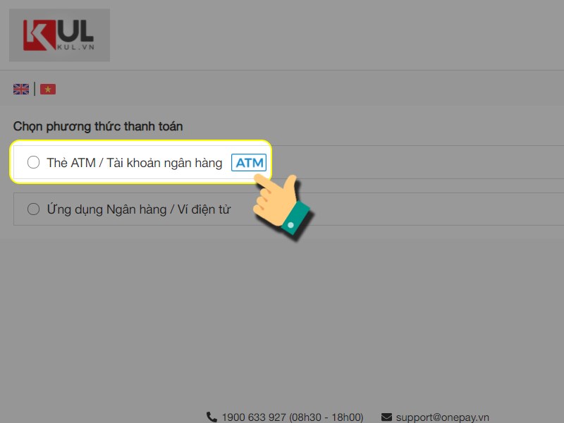 Chọn thanh to&aacute;n bằng ATM