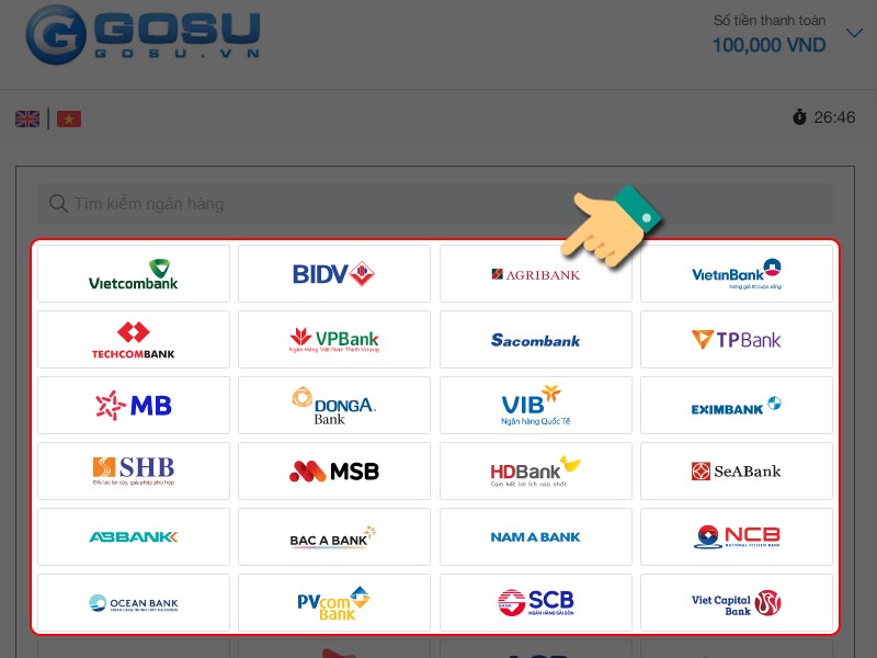 Chọn ng&acirc;n h&agrave;ng bạn muốn sử dụng