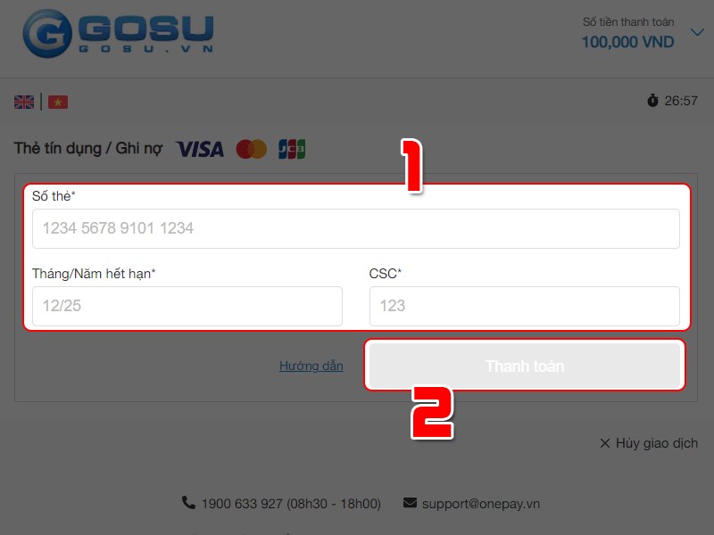 Nhập th&ocirc;ng tin thẻ t&iacute;n dụng