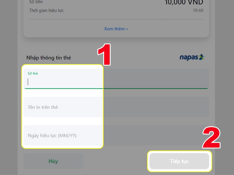 Nhập th&ocirc;ng tin ng&acirc;n h&agrave;ng
