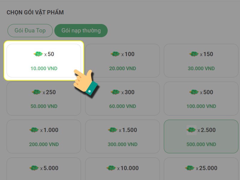 Chọn g&oacute;i nạp