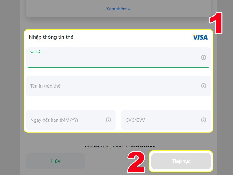Nhập th&ocirc;ng tin thẻ t&iacute;n dụng