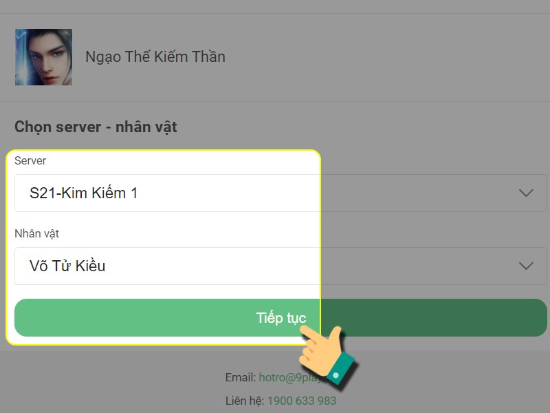 Chọn nh&acirc;n vật bạn muốn nạp