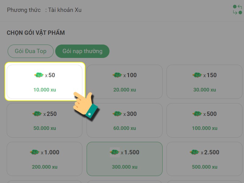 Chọn g&oacute;i nạp