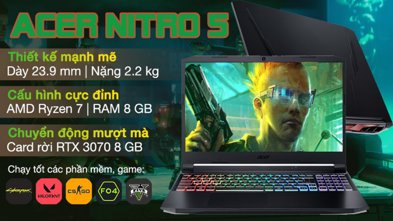 Thoải mái chiến game với Acer Nitro 5 AN515 45 R9SC R7 5800H