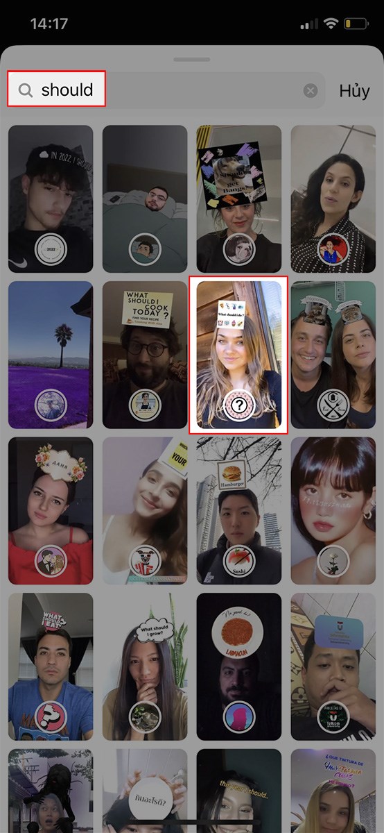 Nhập từ khóa should và chọn filter Instagram nên mà bạn muốn sử dụng